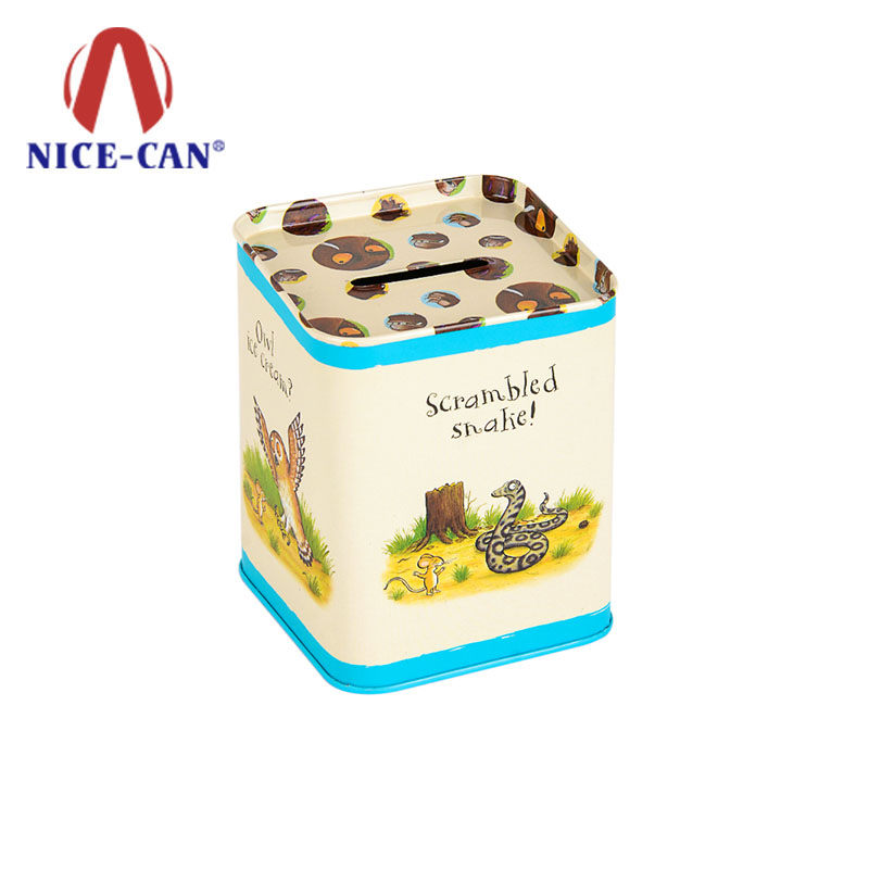 Custom coin tin box piggy bank square tin money box for kids